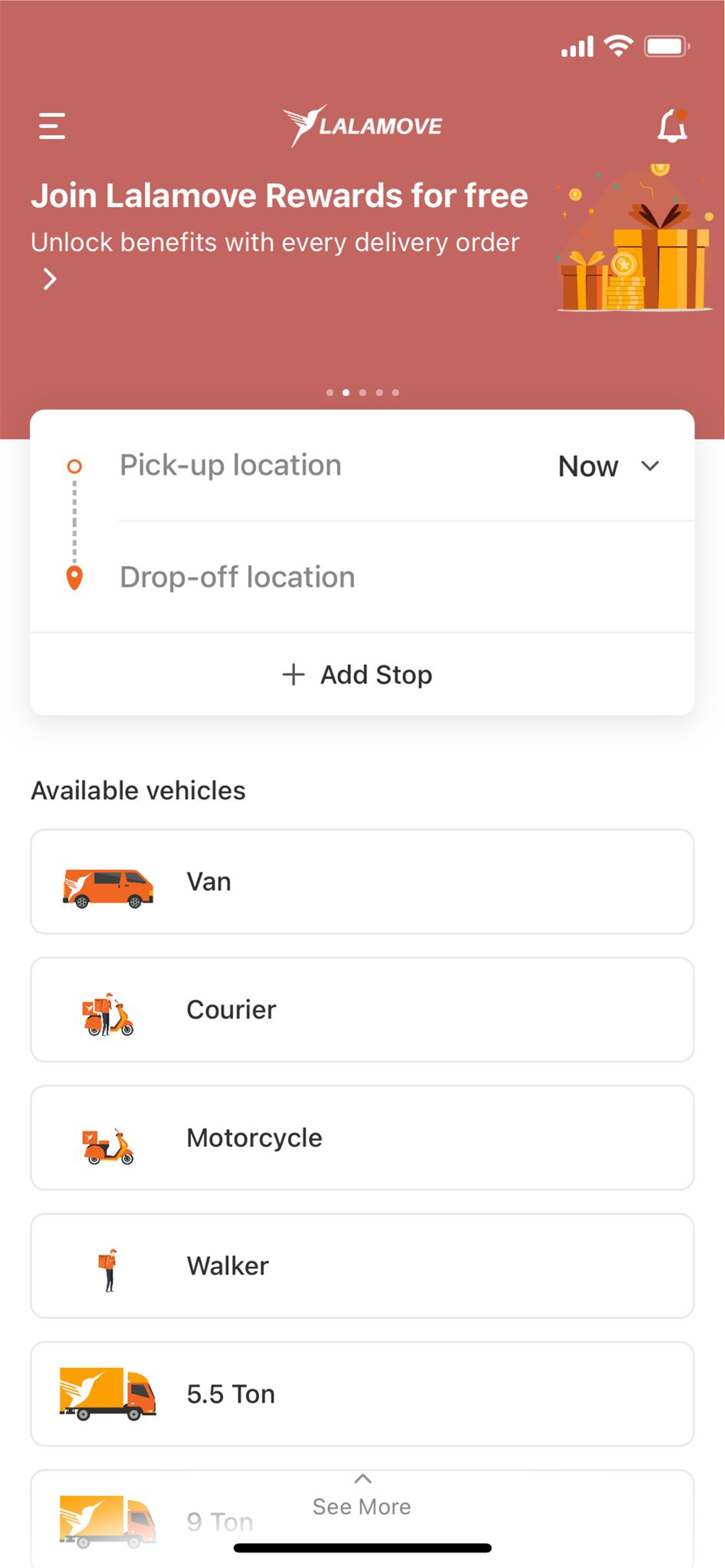 Input the delivery route and select the vehicle type you need