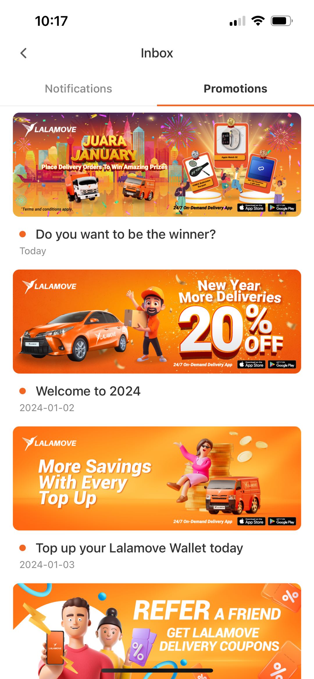 inbox page app banner for Juara January 2024