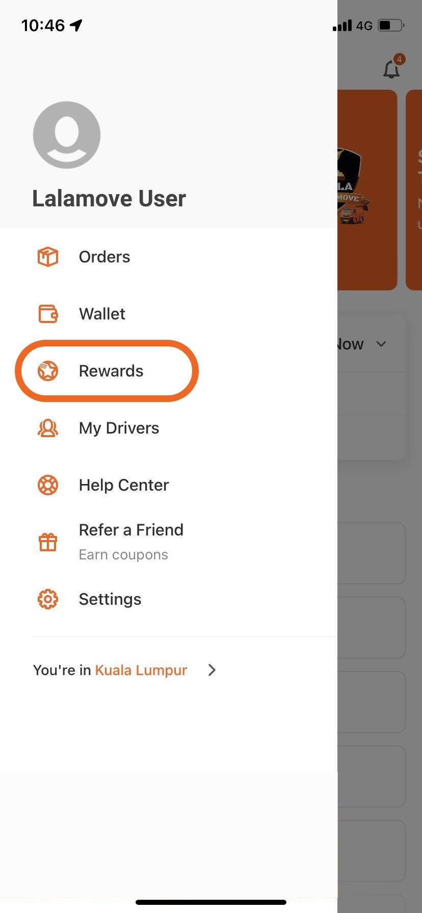 lalamove rewards on side menu